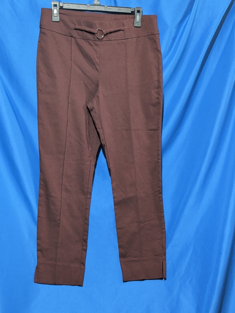 Women's Brown Slim Ankle Trousers with Ring Accent